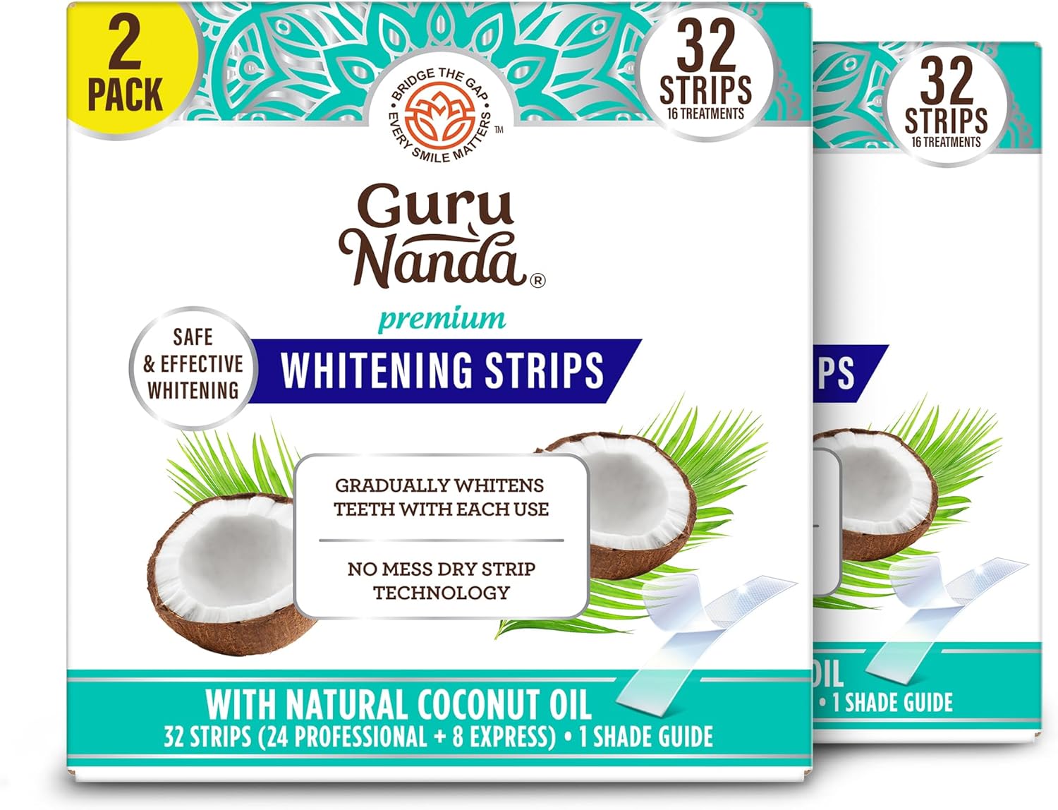 GuruNanda Teeth Whitening Strips - 16-Day Treatment with Non-Slip, Dry Strip Technology - Whitening Designed with Care for a Brighter Smile